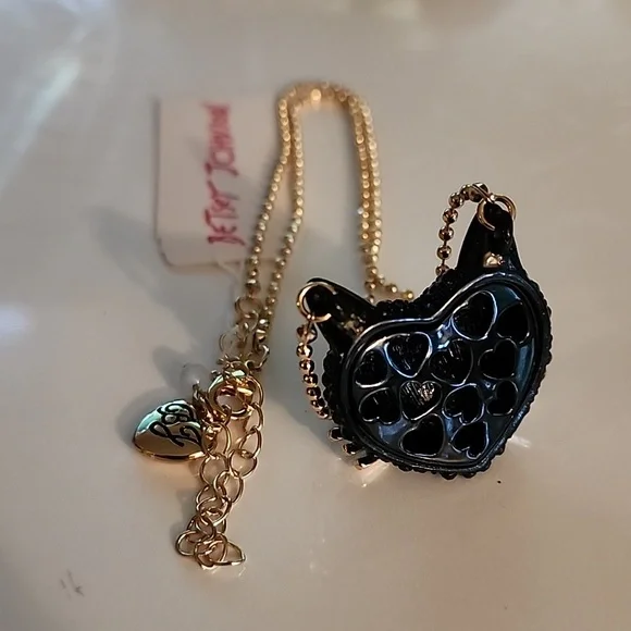 Betsy Johnson Black Cat Pavé Stone Gold tone ball chain necklace w lobster clasp - Picture 2 of 3